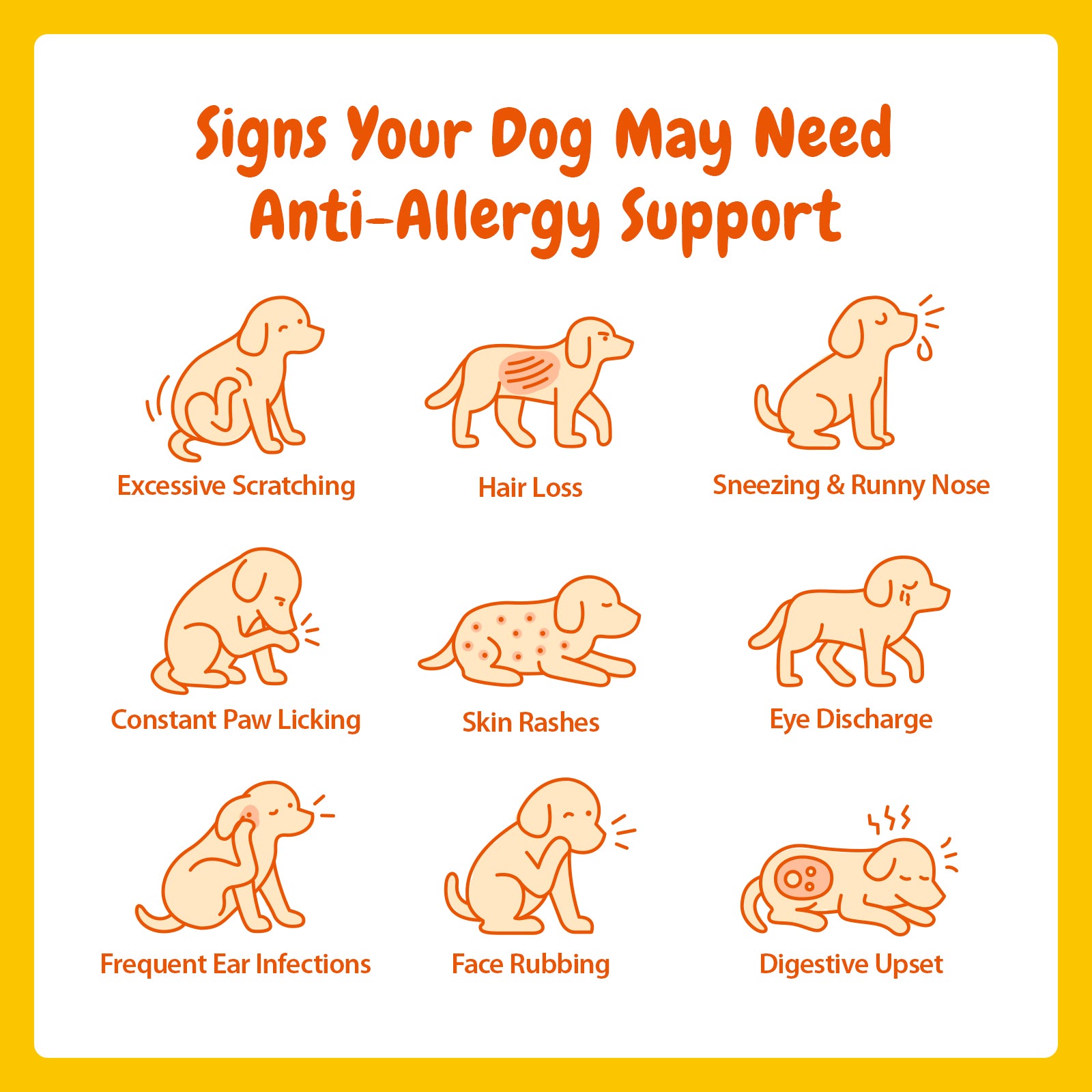 penpenpet product "signs your dog may need anti-allergy support" cartoon dogs