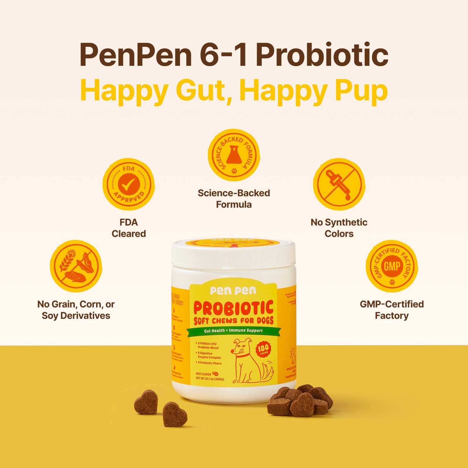 Gut Health + Immune Support Probiotic Soft Chews for Dogs – Beef Flavor