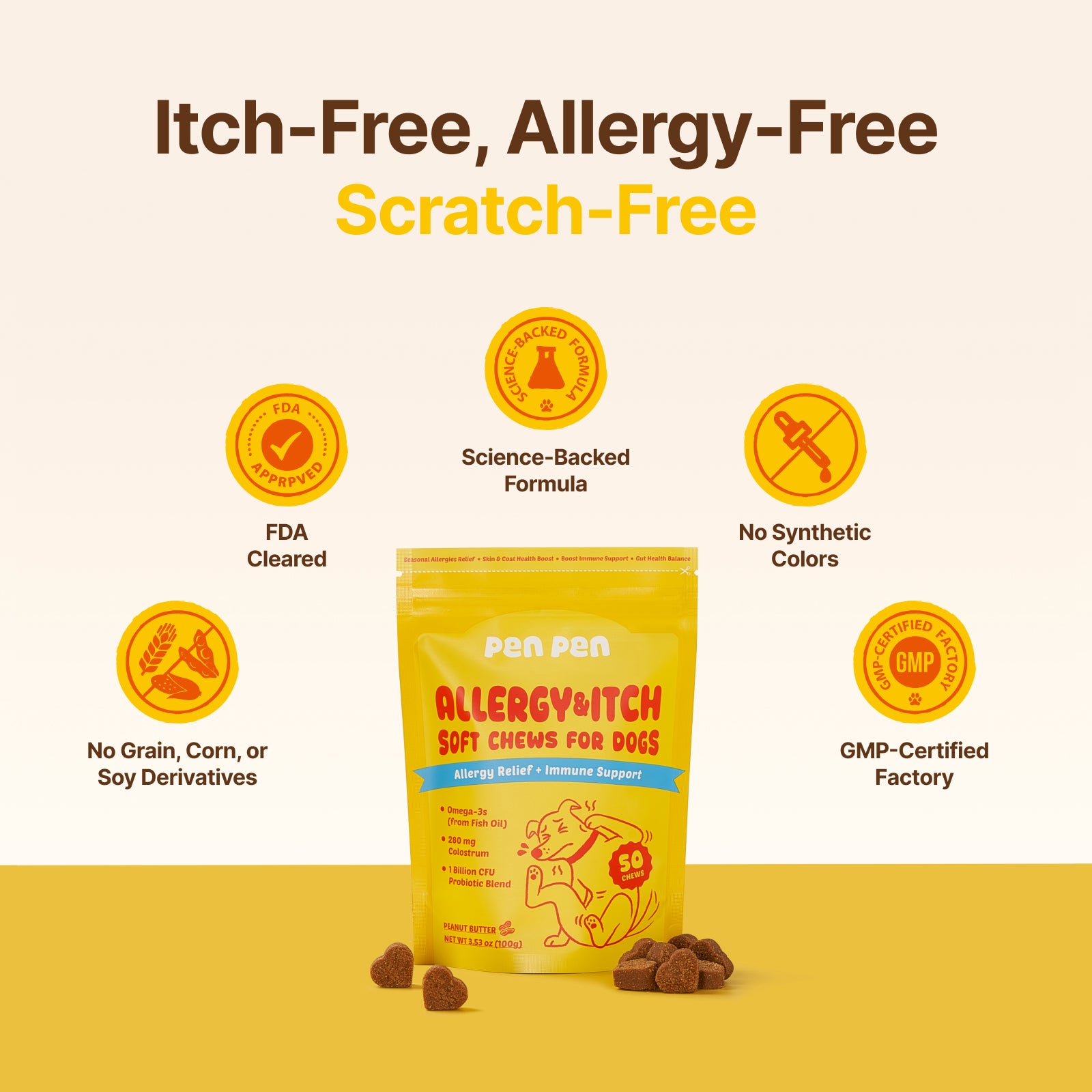 Allergy Relief + Immune Support Soft Chews for Dogs – Peanut Flavor